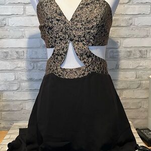 Tiny size 2 Fame and Partners Black and Gold Backless Dress cut out cocktail